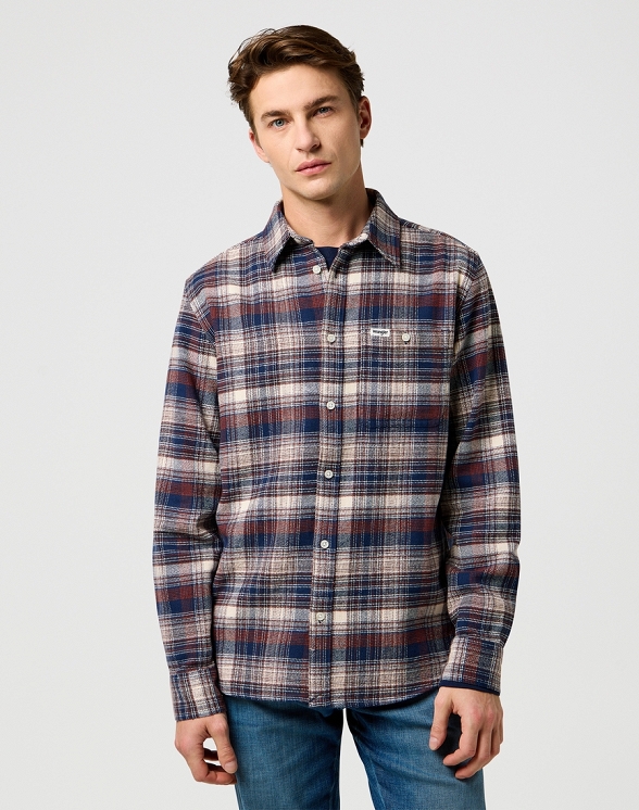 Koszula Męska Wrangler Brushed 1 Pkt Shirt Navy Birch 112371556