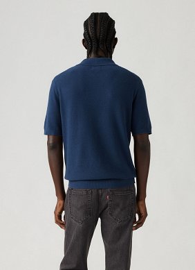 T-shirt Męski Levi`s® Sweater Cotton Linen Knit Polo Dress Blues Cotton Linen A7294-0012
