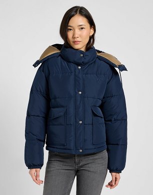 Kurtka Damska Lee Short Puffer With Hood Rivet Navy 112371016