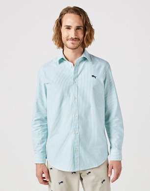 Koszula Męska Wrangler Ls Shirt Green Stripe Oxford W112350480