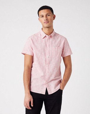 Koszula Męska Wrangler Ss 1 Pkt Shirt Flame Red W5J17OR06
