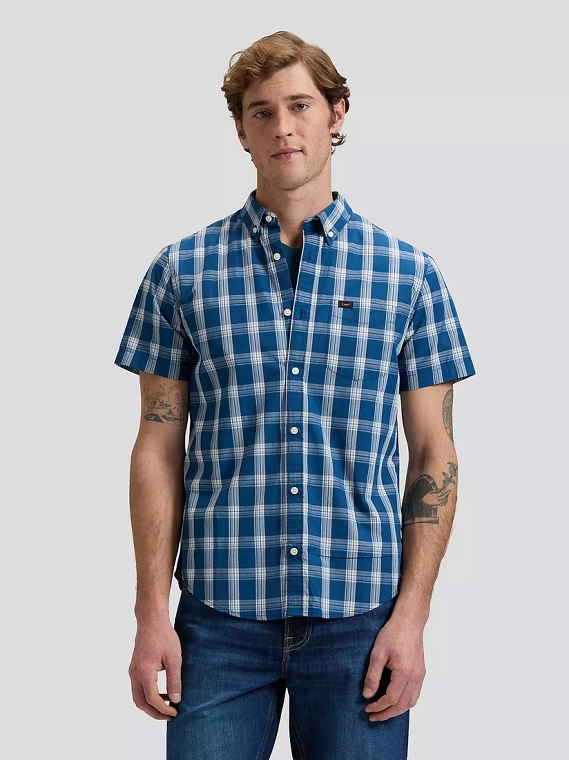 Koszula Męska Lee Lee Button Down Ss Deep Sea Plaid 112376549