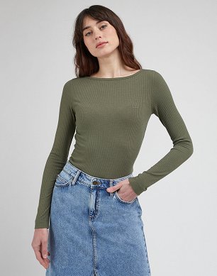 Koszulka Damska Lee Ls Boat Neck Tee Olive Grove LQ59IPA61