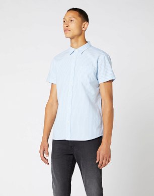 Koszula Męska Wrangler Ss 1 Pkt Shirt Cashmere Blue W5J1BMX2B