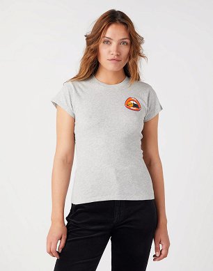 T-shirt Damski Wrangler Shrunken Band Tee Light Grey Melee W7FDDRX03