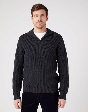 Sweter Męski Wrangler Half Zip Knit Dark Grey Melee W8D0PJX06