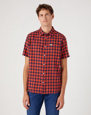 Koszula Męska Wrangler Ss 1 Pkt Shirt Paprika Navy W5K02L114