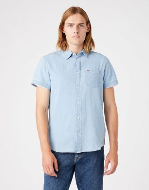 Koszula Męska Wrangler Ss 1 Pkt Shirt Light Indigo W5J1LOX4E