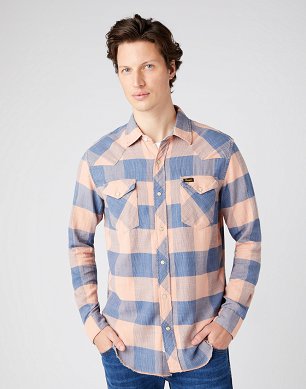 Koszula Męska Wrangler Ls Western Shirt Mid Indigo W5A0BWX8E