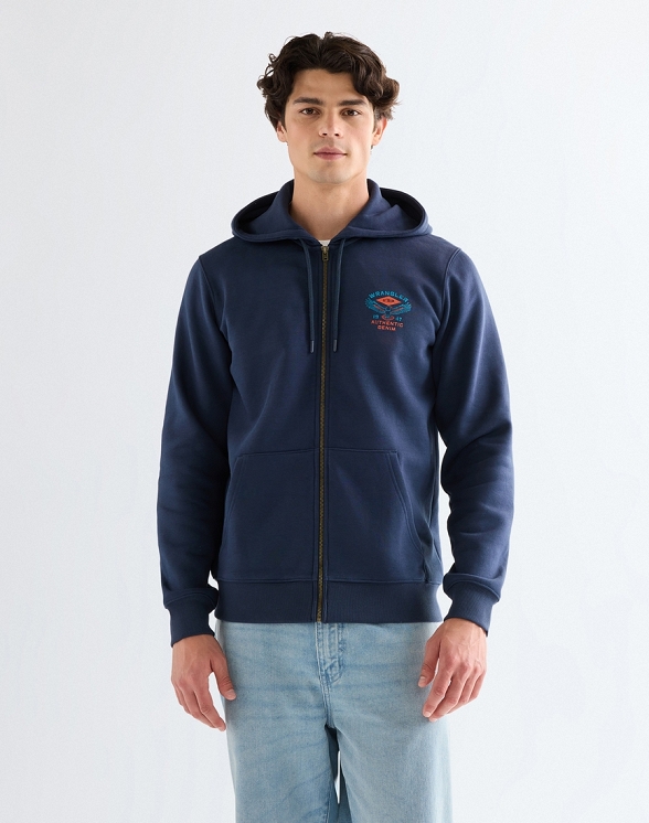 Bluza Męska Wrangler Graphic Zip Hoodie Navy 112378028