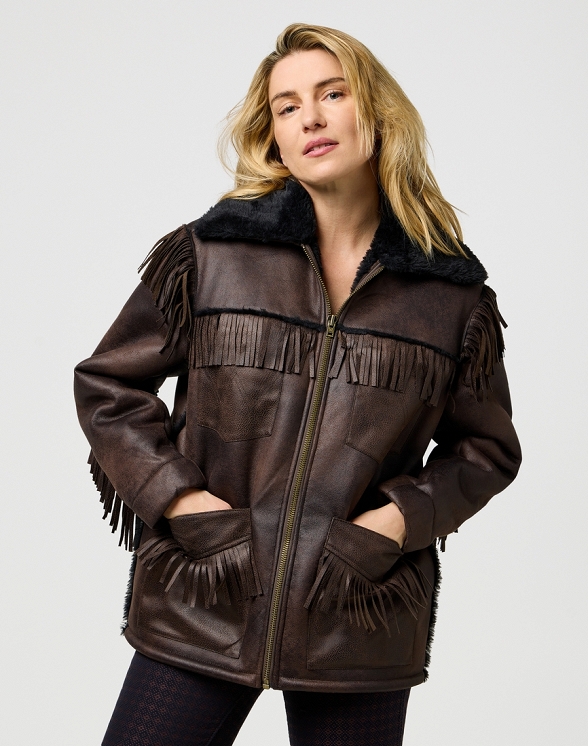 Kurtka Damska Wrangler Fringe Wrange Jacket Brown Leather 112371696