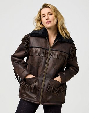Kurtka Damska Wrangler Fringe Wrange Jacket Brown Leather 112371696