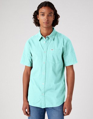 Koszula Męska Wrangler Ss 1 Pkt Shirt Canal Blue W5K0MBTU2