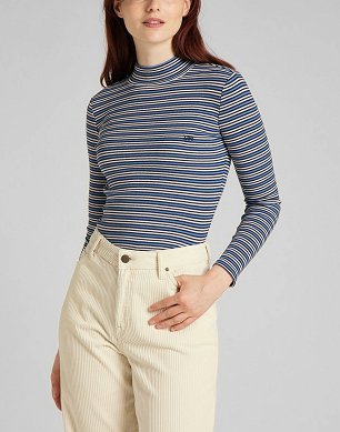 Koszulka Damska Lee Ribbed Ls Striped Te Blue Yonder L40HRCSV