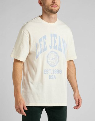 T-shirt Męski Lee Ss Varsity Tee Ecru L69CFENQ