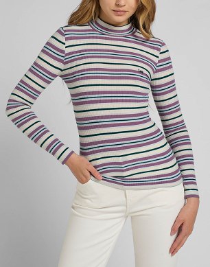 Koszulka Damska Lee Ribbed Ls High Neck Ecru L40HIQDN