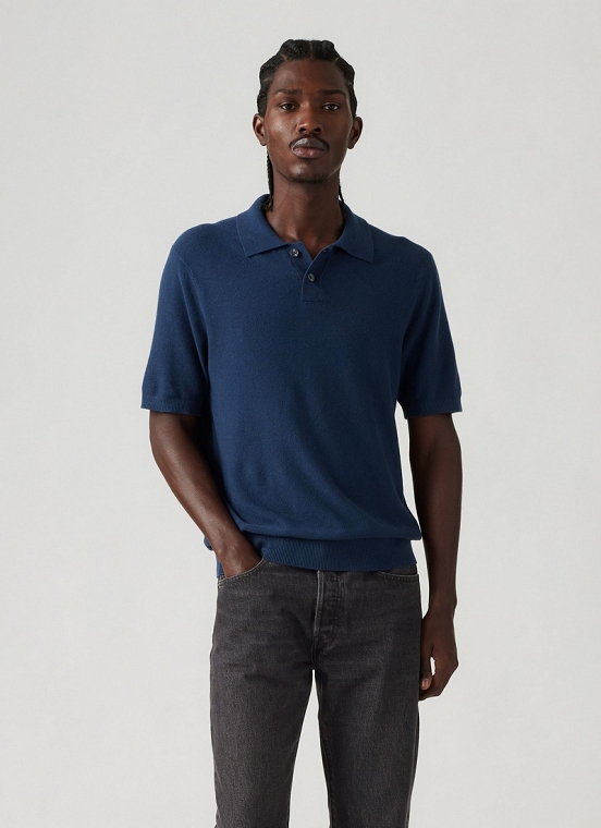 T-shirt Męski Levi`s® Sweater Cotton Linen Knit Polo Dress Blues Cotton Linen A7294-0012