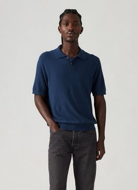 T-shirt Męski Levi`s® Sweater Cotton Linen Knit Polo Dress Blues Cotton Linen A7294-0012