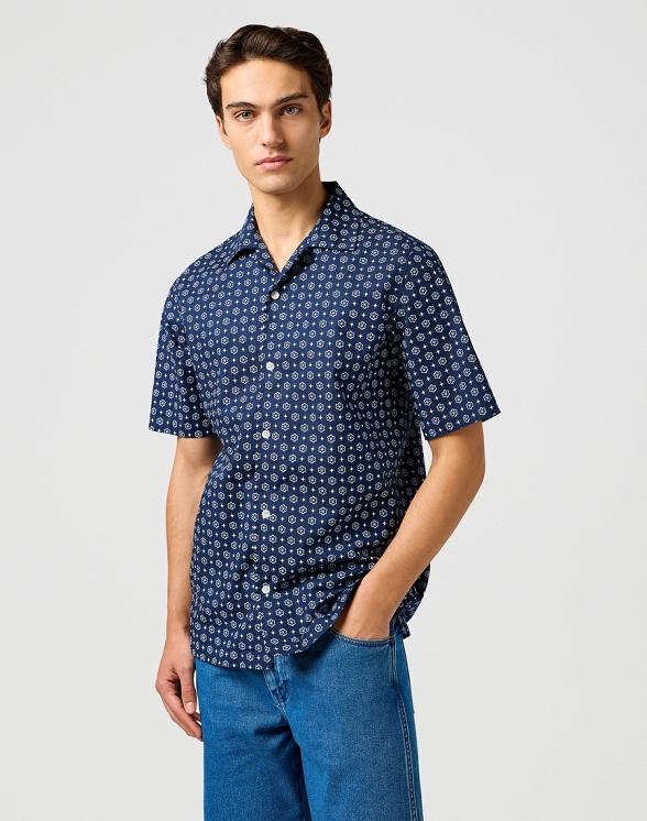 Koszula Męska Wrangler Ss Resort Shirt Blue Geo 112362763