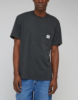 T-shirt Męski Lee Loose Pocket Tee Washed Black L69QFUON