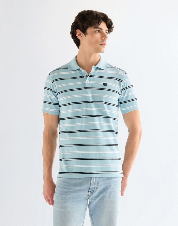 Koszulka Męska Wrangler Stripe Polo Shirt Forget Me Not 112378536