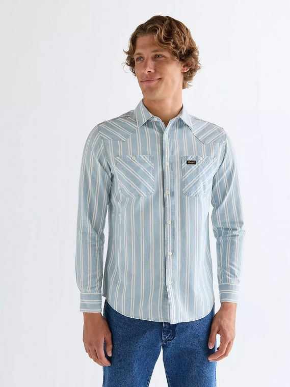 Koszula Męska Wrangler Chambray Shirt Light Stripe 112378064