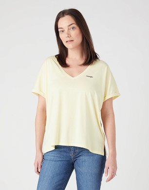 T-shirt Damski Wrangler Drapey V Neck Tee French Vanilla W7XKEVX6Z