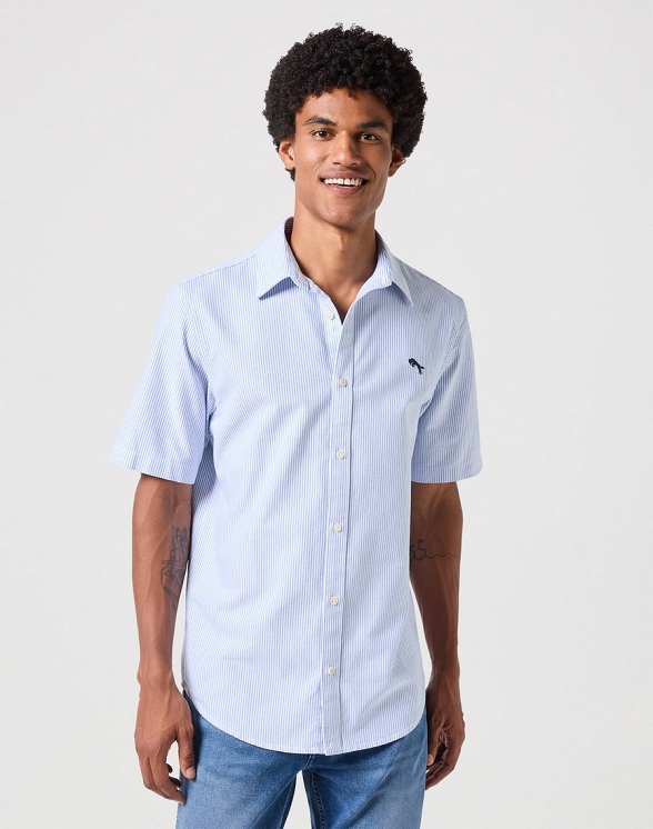 Koszula Męska Wrangler Ss Shirt Blue Stripe Oxford W112350486