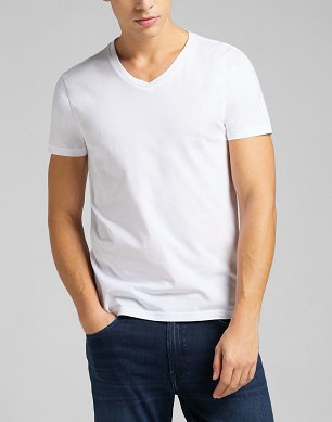 T-shirt Męski Lee Twin Pack V Neck In White L62ECM12
