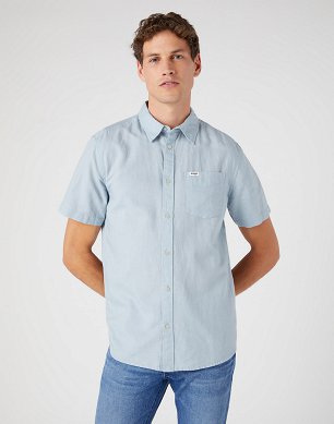 Koszula Męska Wrangler Ss 1 Pkt Shirt Blue Fog W5K0LOM31