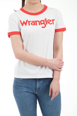 T-shirt Damski Wrangler Ss Ringer Tee Flame Red W7Z6D3R06