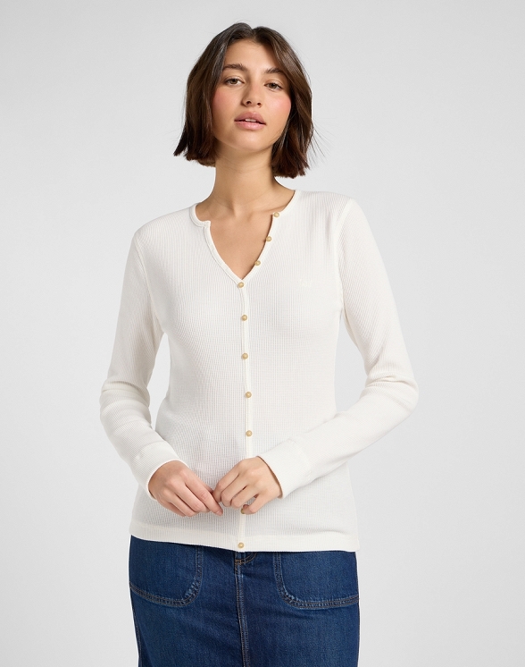 Koszulka Damska Lee Washed Waffle Henley Ecru 112371290