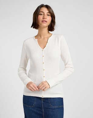 Koszulka Damska Lee Washed Waffle Henley Ecru 112371290