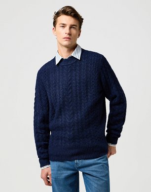 Sweter Męski Wrangler Cable Knit Sweater Denim Heather 112371654