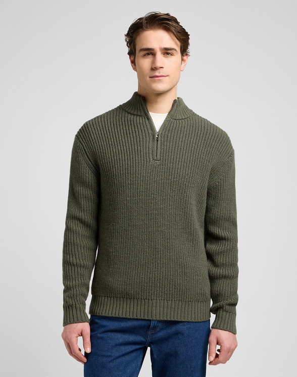 Sweter Męski Lee Clean Half Zip Knit Olive Gray 112370539