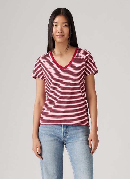 Koszulka Damska Levi`s® The Perfect V-Neck Tee Indigo Stripe Scarlet Smile Cotton 85341-0098