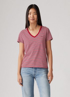 Koszulka Damska Levi`s® The Perfect V-Neck Tee Indigo Stripe Scarlet Smile Cotton 85341-0098