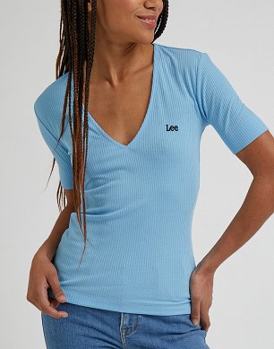 T-shirt Damski Lee V Neck Rib Shasta Blue L49FIPA32