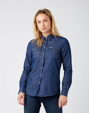 Koszula Damska Wrangler Denim Shirt Dark Indigo W5Z0C3X1E