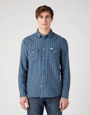 Koszula Męska Wrangler Ls Western Shirt Mid Indigo W5566ZX8E