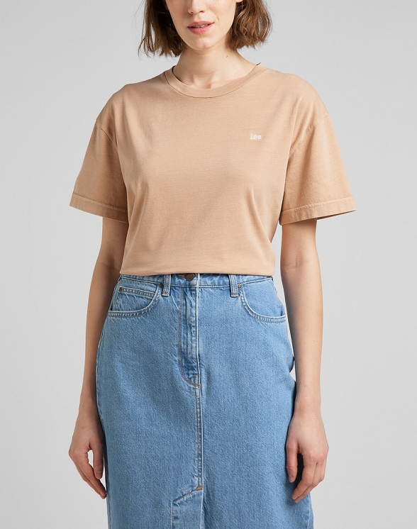 T-shirt Damski Lee Plain Crew Neck Tee Oxford Tan L43UUYUQ