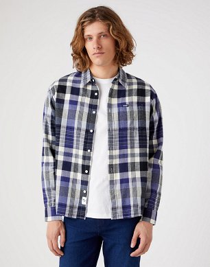 Koszula Męska Wrangler 1 Pkt Shirt Stone Wash Blue W5D6CNX4Q