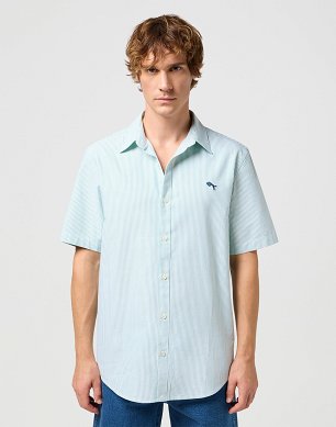 Koszula Męska Wrangler Ss Shirt Green Stripe Oxford W112352840