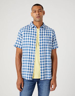 Koszula Męska Wrangler Ss 1 Pkt Shirt Deep Water W5K02L69F