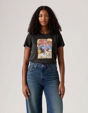 T-shirt Damski Levi`s® The Perfect Cowboys Poster Pirate Black 17369-3309