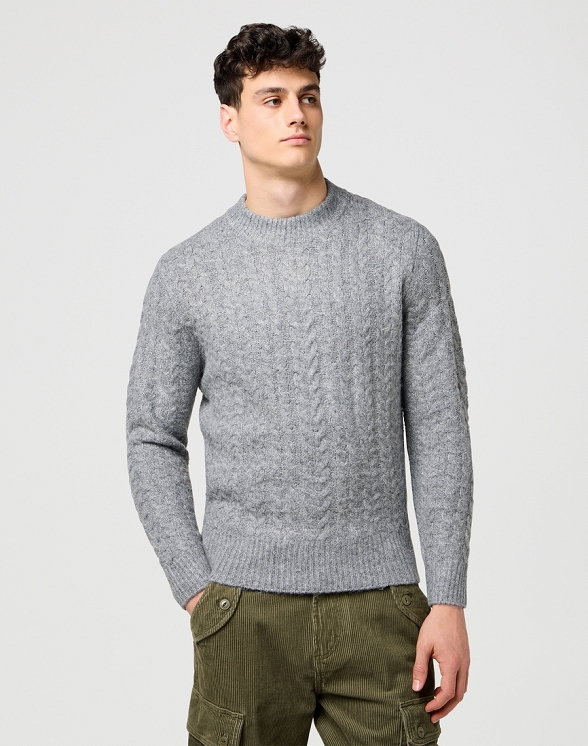 Sweter Męski Wrangler Cable Knit Sweater Grey Heather 112371666
