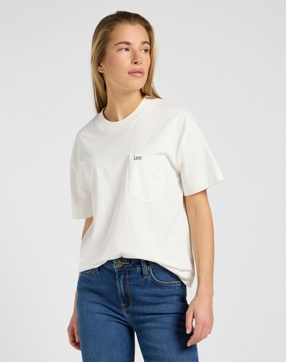 Koszulka Damska Lee Ss Pocket Tee Ecru 112371882