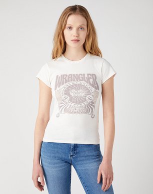 T-shirt Damski Wrangler Shrunken Band Tee Worn White W7FDEEM40