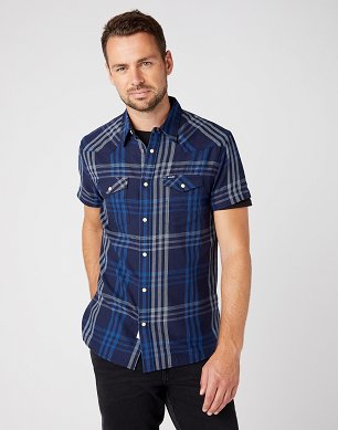 Koszula Męska Wrangler Ss Western Shirt Navy W5J03O114