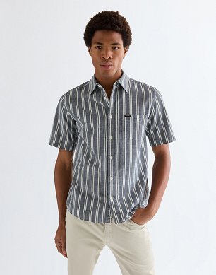Koszula Męska Wrangler Ss Chambray Shirt Dark Stripe 112378121